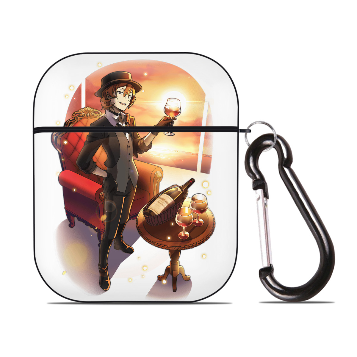 （画像用） 文豪ストレイドッグス Bungo Stray Dogs AirPods 第2世代保護ケース ハードシェル ブラック 耐衝撃・防指紋・カラビナ付き