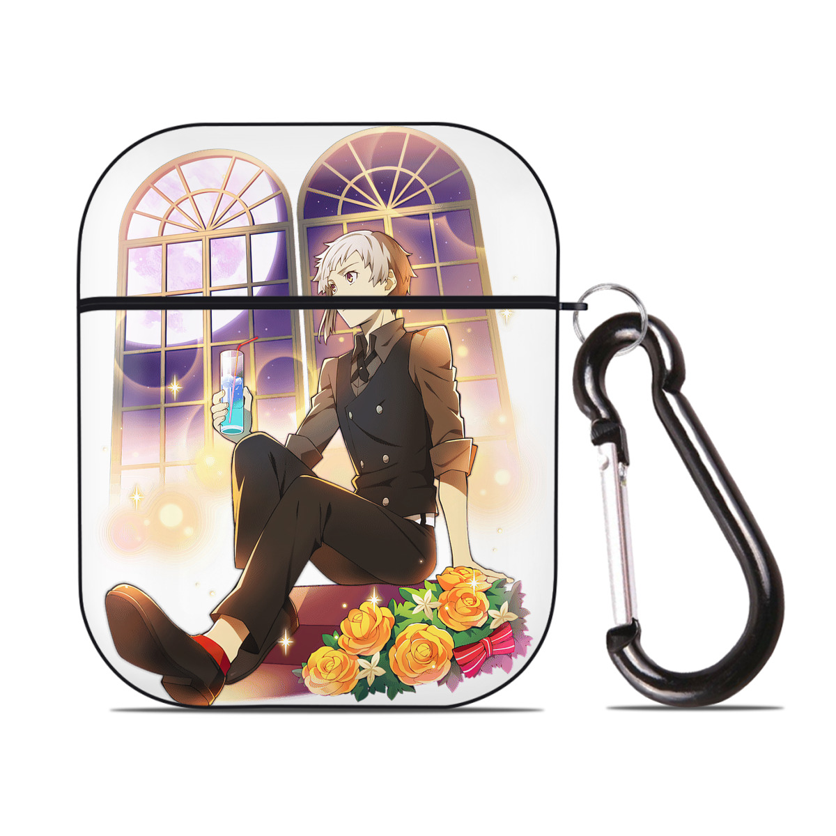 （画像用） 文豪ストレイドッグス Bungo Stray Dogs AirPods 第2世代保護ケース ハードシェル ブラック 耐衝撃・防指紋・カラビナ付き