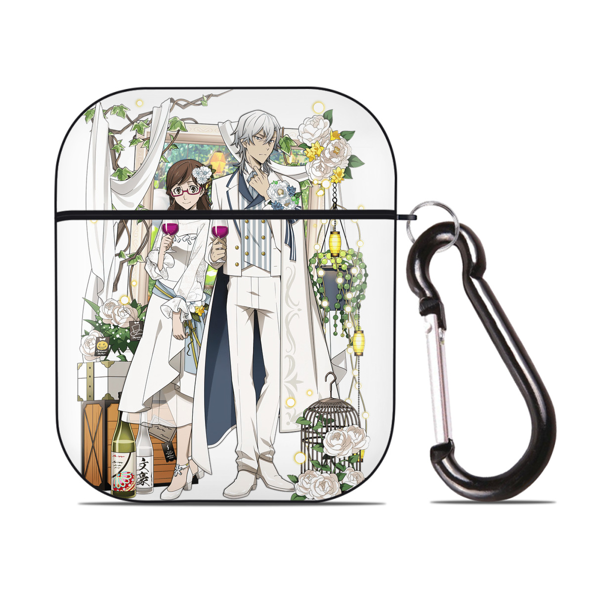 （画像用） 文豪ストレイドッグス Bungo Stray Dogs AirPods 第2世代保護ケース ハードシェル ブラック 耐衝撃・防指紋・カラビナ付き