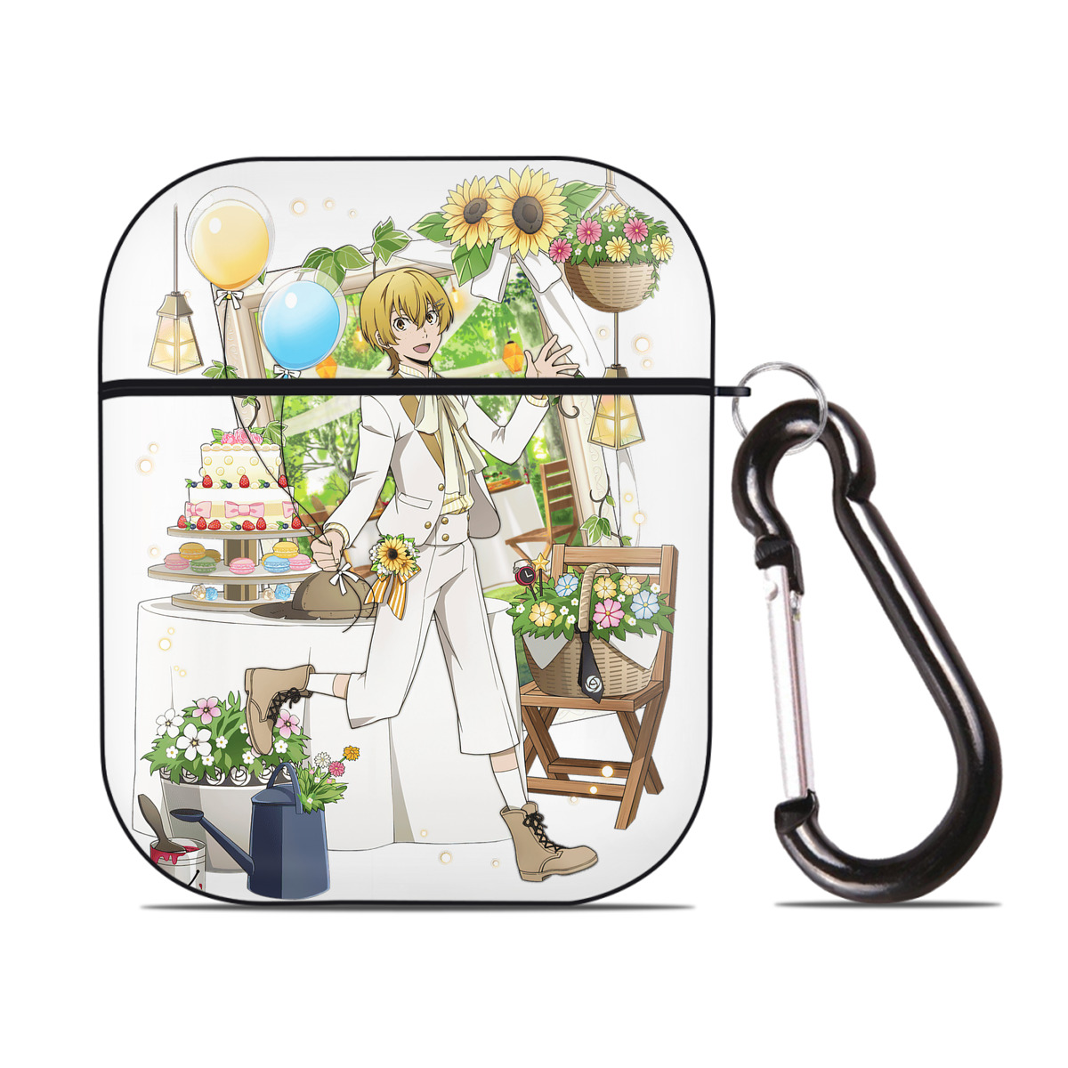 （画像用） 文豪ストレイドッグス Bungo Stray Dogs AirPods 第2世代保護ケース ハードシェル ブラック 耐衝撃・防指紋・カラビナ付き