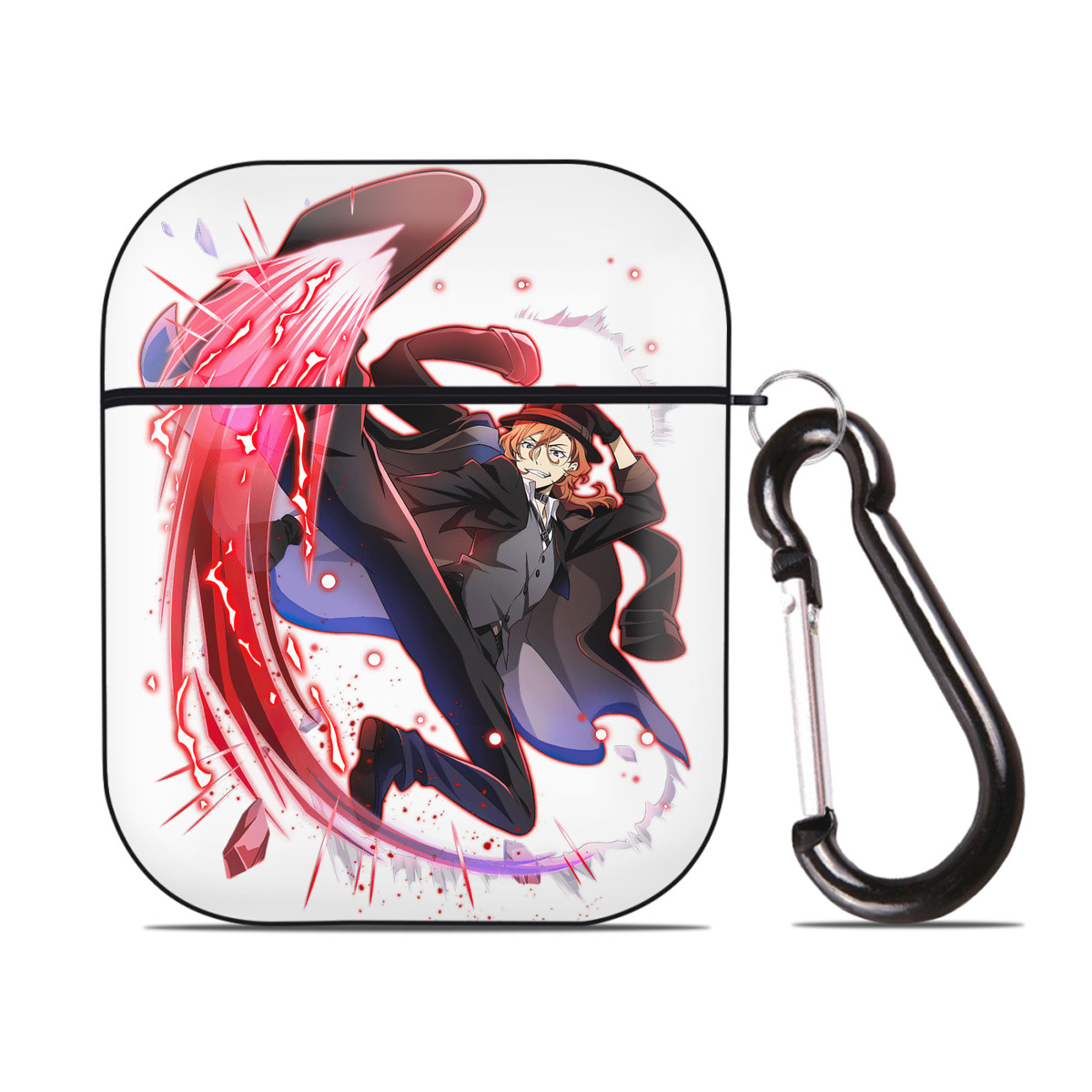 （画像用） 文豪ストレイドッグス Bungo Stray Dogs AirPods 第2世代保護ケース ハードシェル ブラック 耐衝撃・防指紋・カラビナ付き