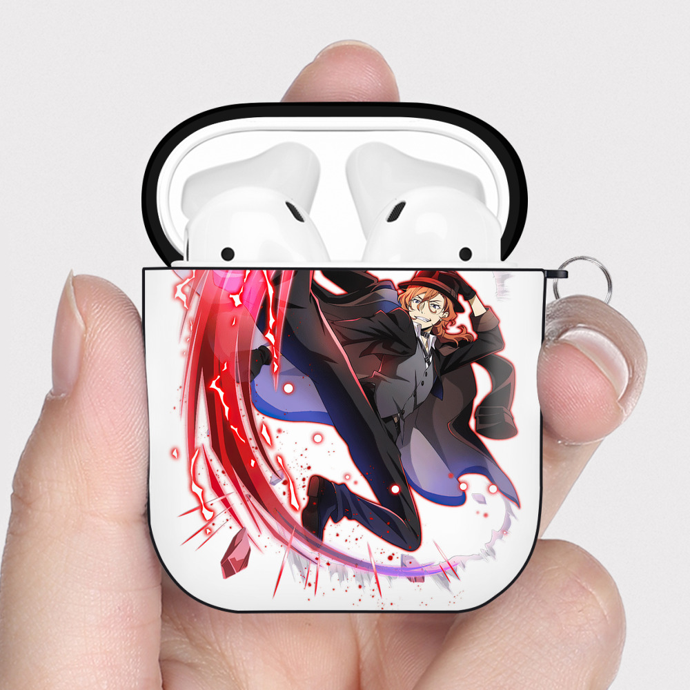 （画像用） 文豪ストレイドッグス Bungo Stray Dogs AirPods 第2世代保護ケース ハードシェル ブラック 耐衝撃・防指紋・カラビナ付き