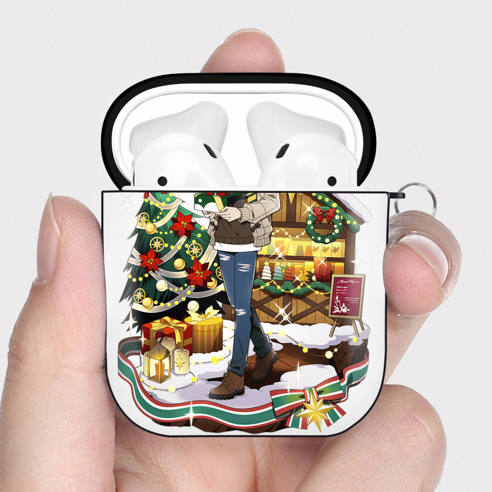 （画像用） 文豪ストレイドッグス Bungo Stray Dogs AirPods 第2世代保護ケース ハードシェル ブラック 耐衝撃・防指紋・カラビナ付き