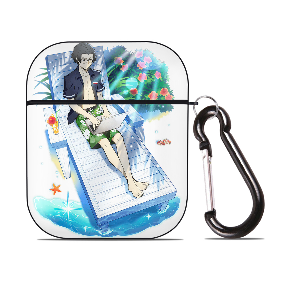 （画像用） 文豪ストレイドッグス Bungo Stray Dogs AirPods 第2世代保護ケース ハードシェル ブラック 耐衝撃・防指紋・カラビナ付き