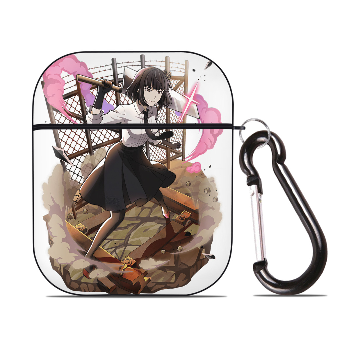 （画像用） 文豪ストレイドッグス Bungo Stray Dogs AirPods 第2世代保護ケース ハードシェル ブラック 耐衝撃・防指紋・カラビナ付き