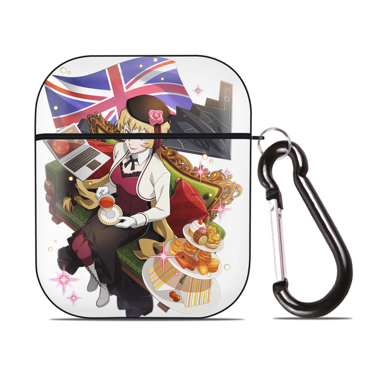（画像用） 文豪ストレイドッグス Bungo Stray Dogs AirPods 第2世代保護ケース ハードシェル ブラック 耐衝撃・防指紋・カラビナ付き