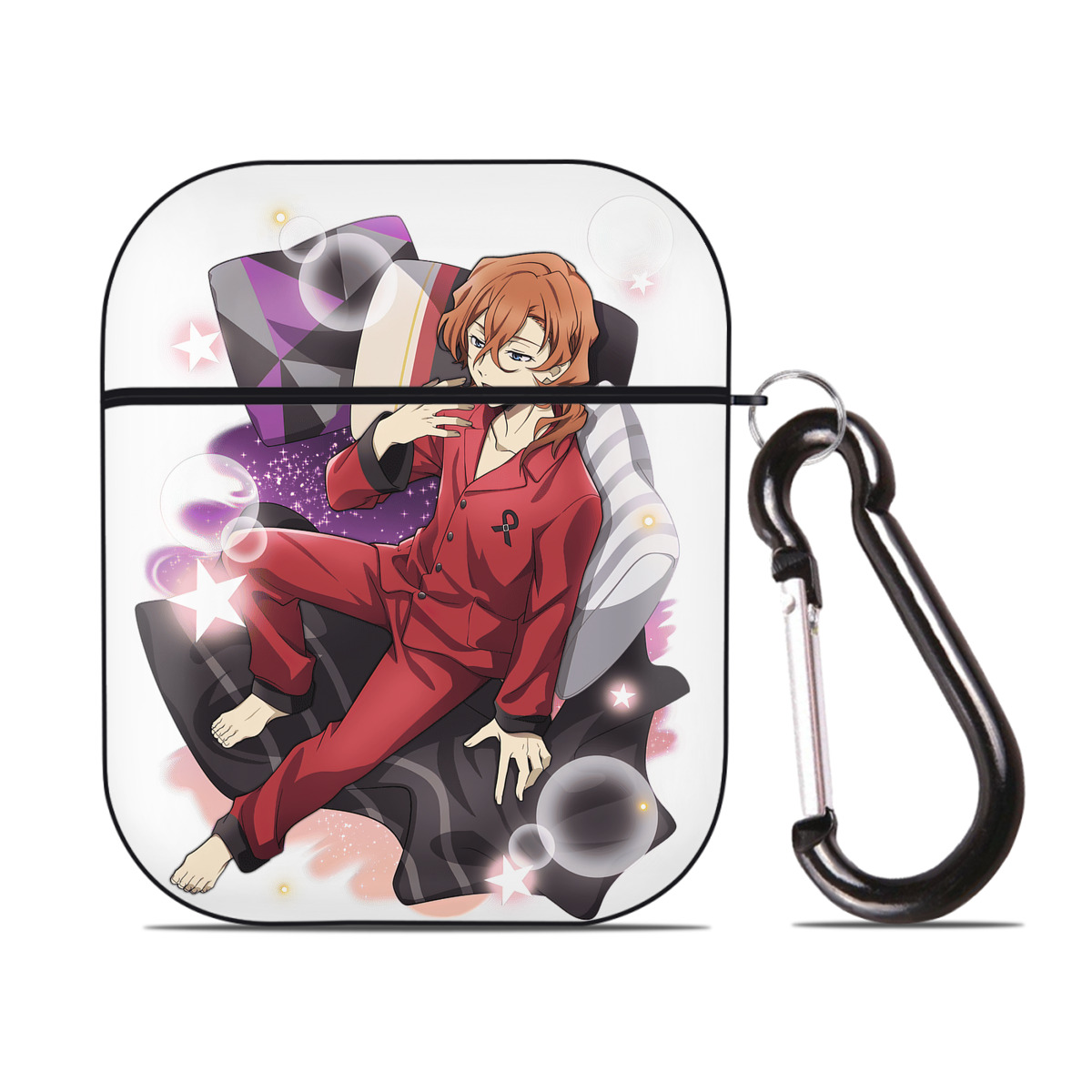 （画像用） 文豪ストレイドッグス Bungo Stray Dogs AirPods 第2世代保護ケース ハードシェル ブラック 耐衝撃・防指紋・カラビナ付き