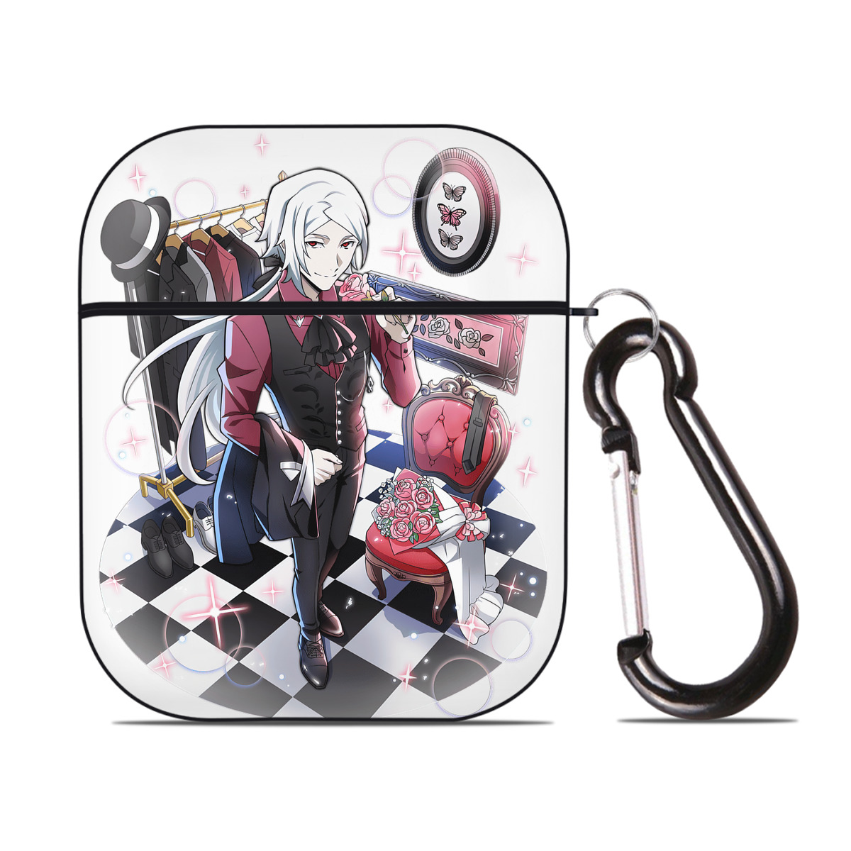 （画像用） 文豪ストレイドッグス Bungo Stray Dogs AirPods 第2世代保護ケース ハードシェル ブラック 耐衝撃・防指紋・カラビナ付き