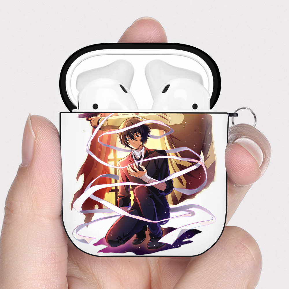 （画像用） 文豪ストレイドッグス Bungo Stray Dogs AirPods 第2世代保護ケース ハードシェル ブラック 耐衝撃・防指紋・カラビナ付き