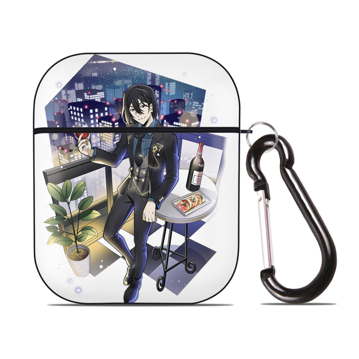 （画像用） 文豪ストレイドッグス Bungo Stray Dogs AirPods 第2世代保護ケース ハードシェル ブラック 耐衝撃・防指紋・カラビナ付き
