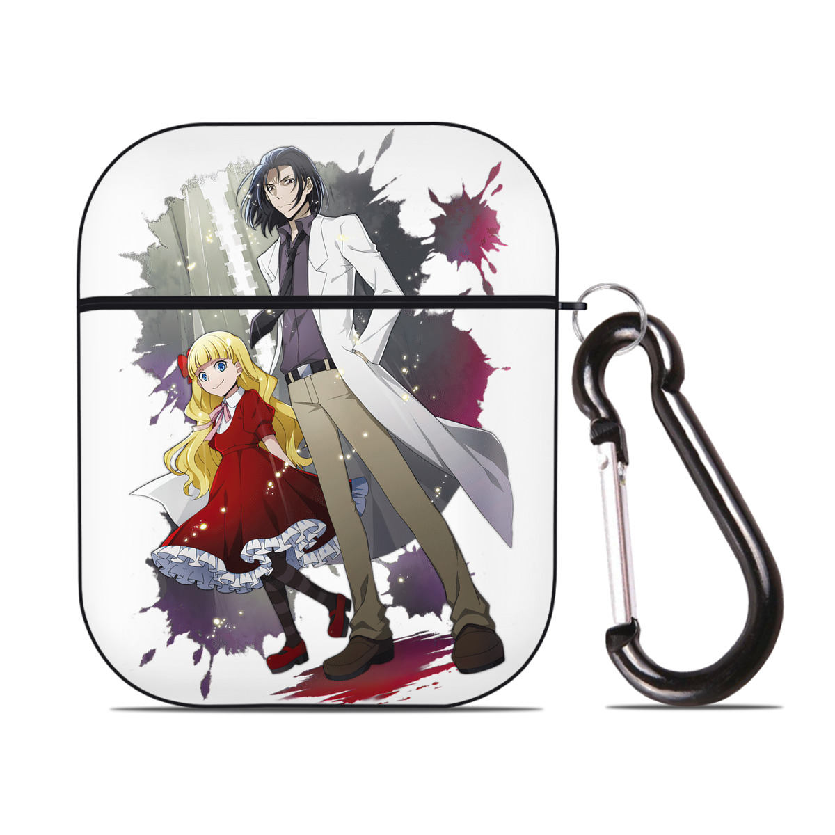 （画像用） 文豪ストレイドッグス Bungo Stray Dogs AirPods 第2世代保護ケース ハードシェル ブラック 耐衝撃・防指紋・カラビナ付き