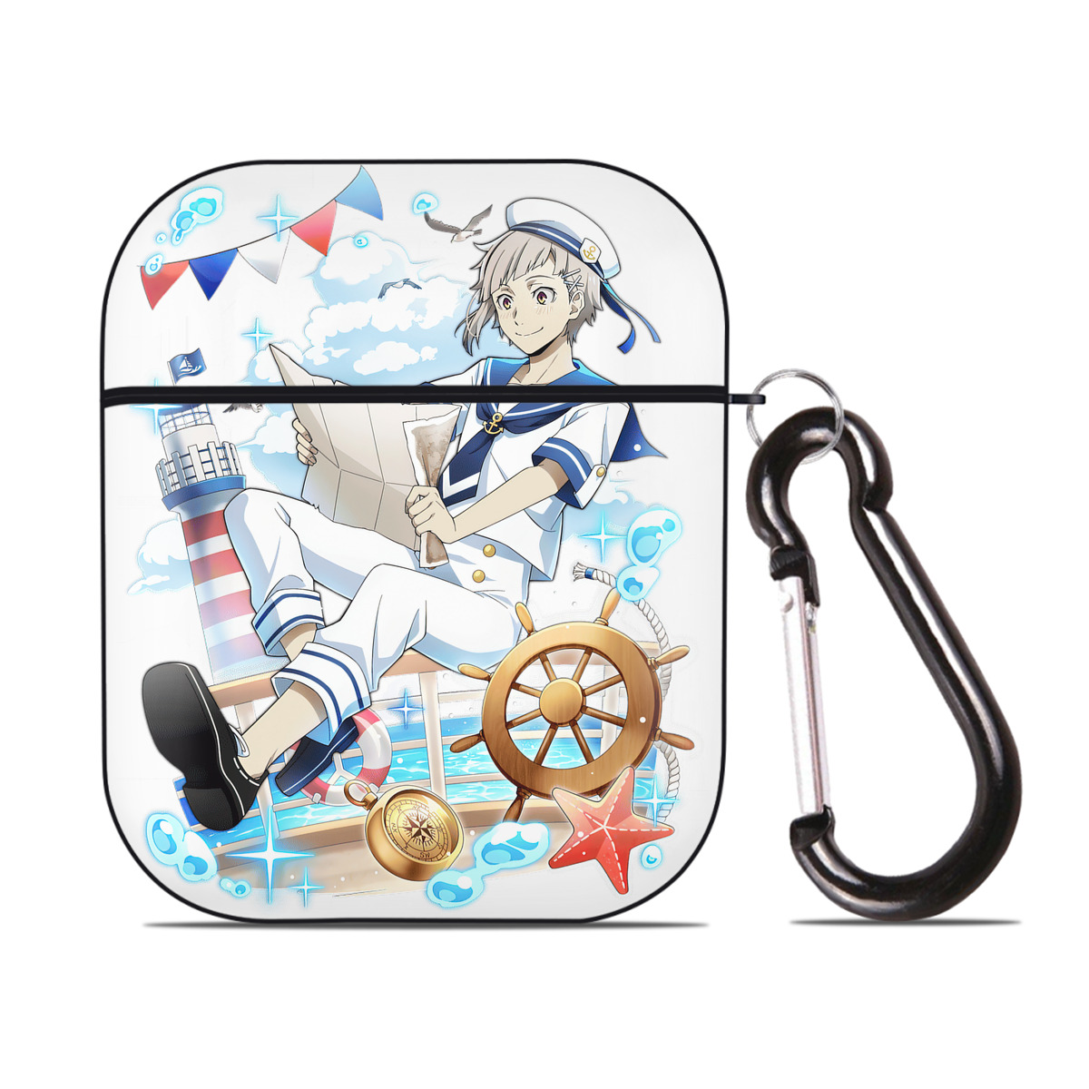 （画像用） 文豪ストレイドッグス Bungo Stray Dogs AirPods 第2世代保護ケース ハードシェル ブラック 耐衝撃・防指紋・カラビナ付き