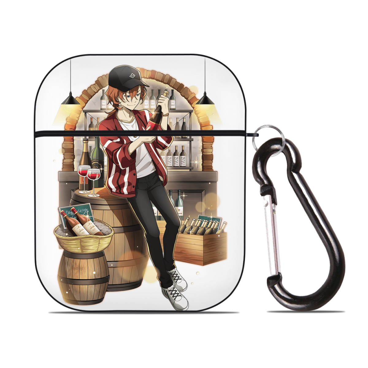 （画像用） 文豪ストレイドッグス Bungo Stray Dogs AirPods 第2世代保護ケース ハードシェル ブラック 耐衝撃・防指紋・カラビナ付き