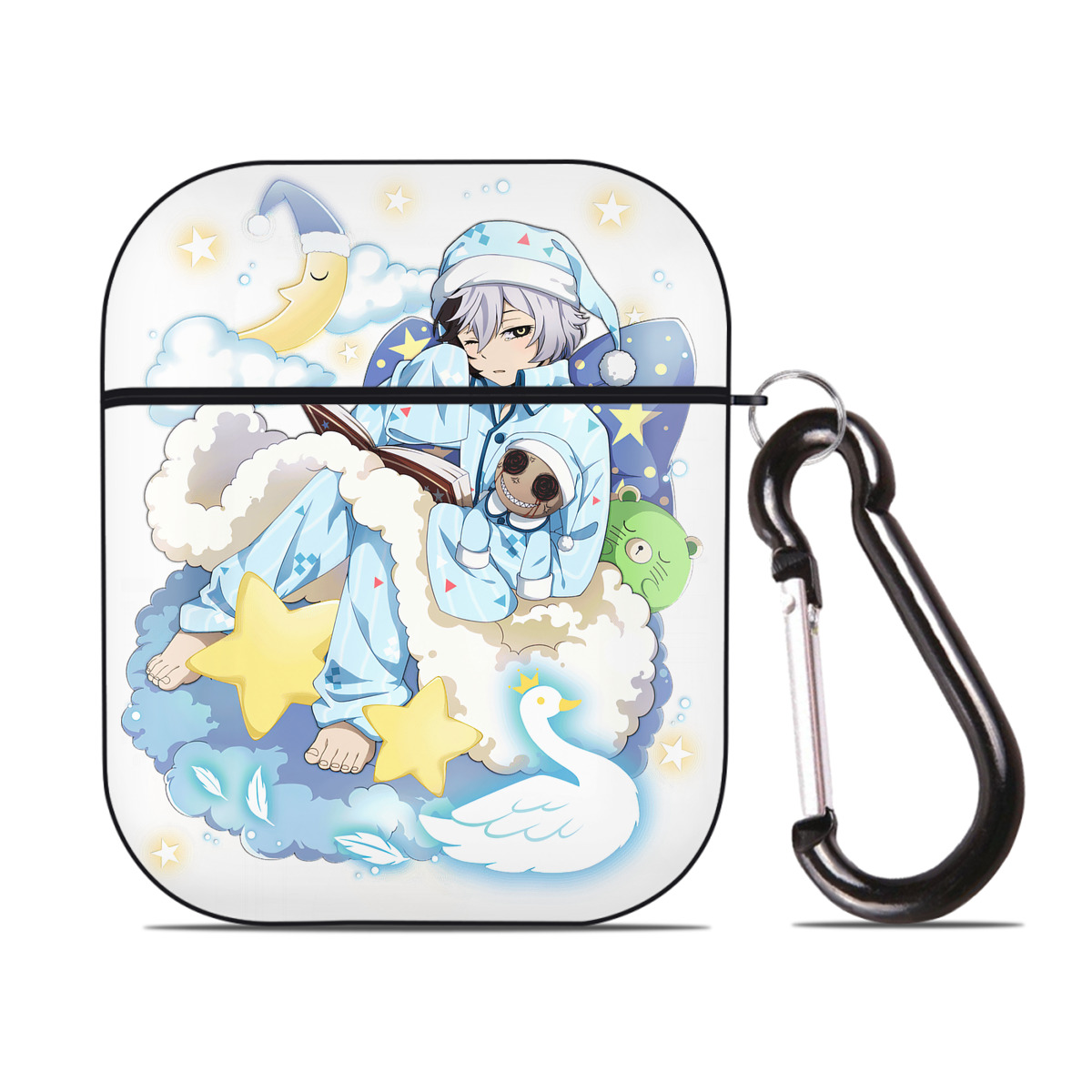 （画像用） 文豪ストレイドッグス Bungo Stray Dogs AirPods 第2世代保護ケース ハードシェル ブラック 耐衝撃・防指紋・カラビナ付き
