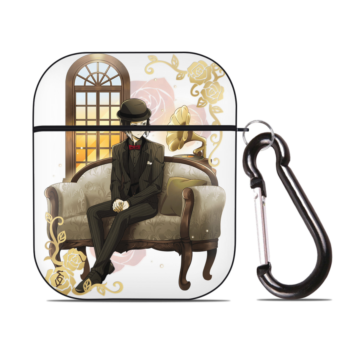 （画像用） 文豪ストレイドッグス Bungo Stray Dogs AirPods 第2世代保護ケース ハードシェル ブラック 耐衝撃・防指紋・カラビナ付き