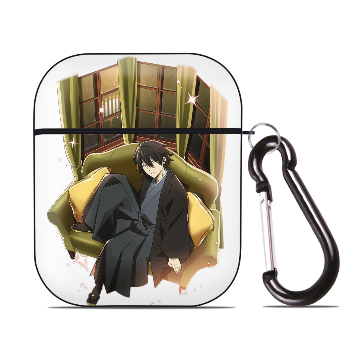 （画像用） 文豪ストレイドッグス Bungo Stray Dogs AirPods 第2世代保護ケース ハードシェル ブラック 耐衝撃・防指紋・カラビナ付き