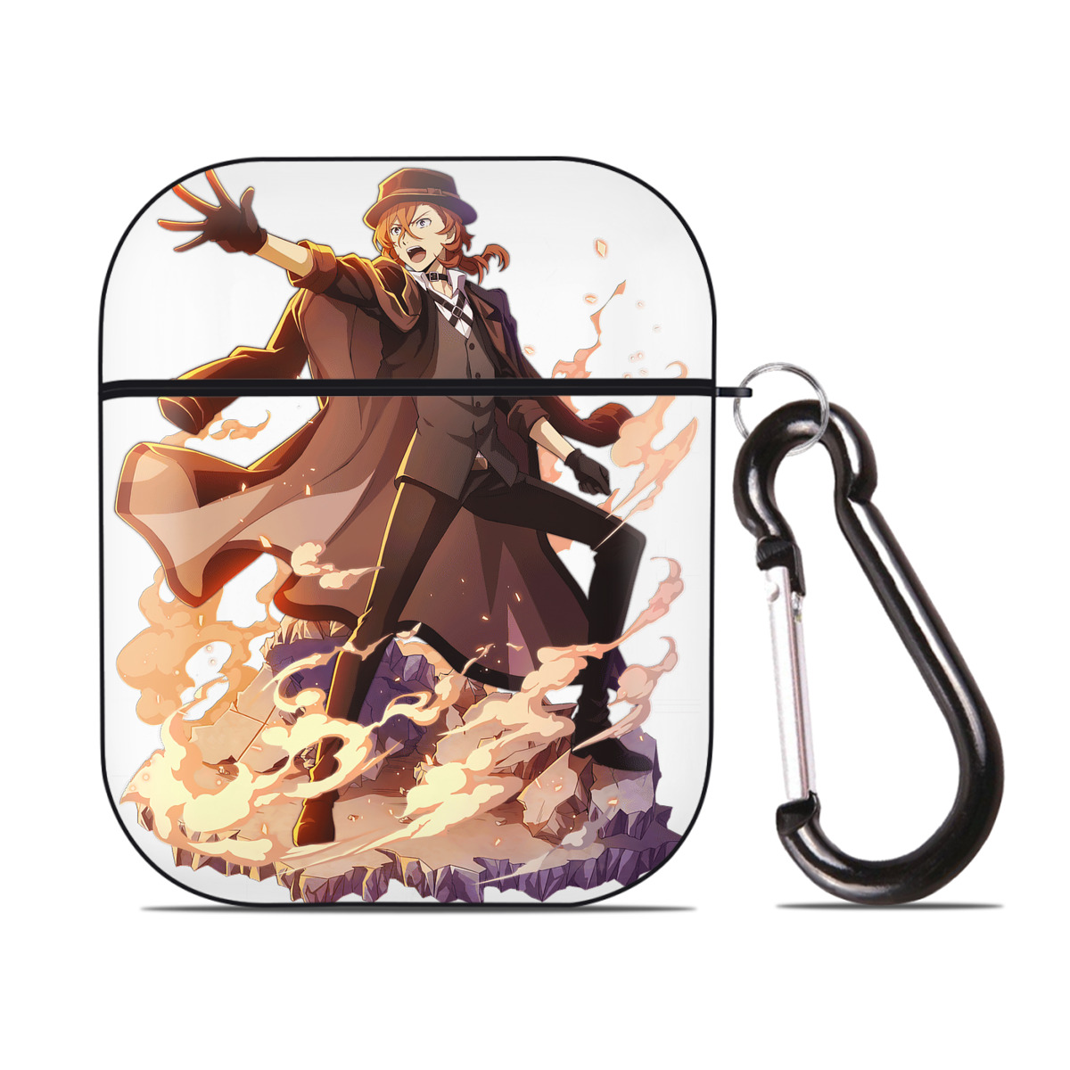 （画像用） 文豪ストレイドッグス Bungo Stray Dogs AirPods 第2世代保護ケース ハードシェル ブラック 耐衝撃・防指紋・カラビナ付き