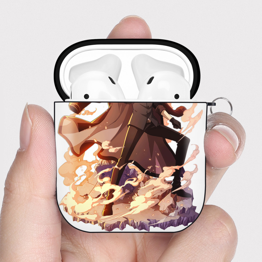 （画像用） 文豪ストレイドッグス Bungo Stray Dogs AirPods 第2世代保護ケース ハードシェル ブラック 耐衝撃・防指紋・カラビナ付き