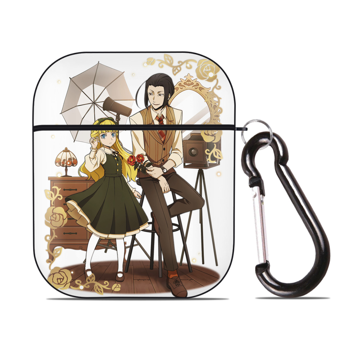 （画像用） 文豪ストレイドッグス Bungo Stray Dogs AirPods 第2世代保護ケース ハードシェル ブラック 耐衝撃・防指紋・カラビナ付き
