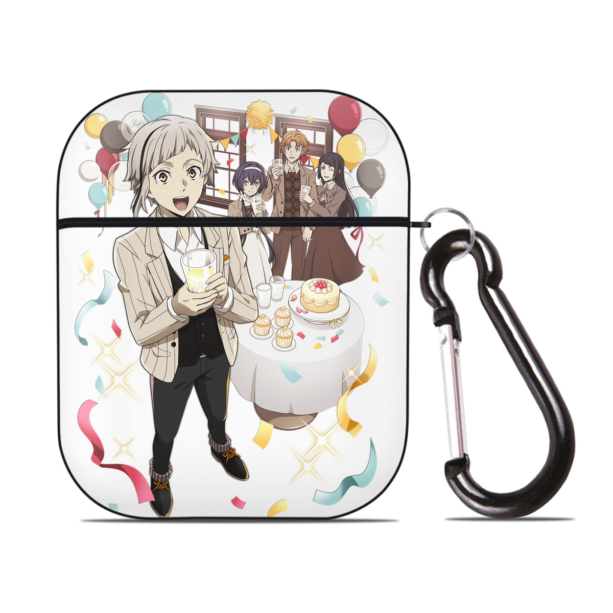 （画像用） 文豪ストレイドッグス Bungo Stray Dogs AirPods 第2世代保護ケース ハードシェル ブラック 耐衝撃・防指紋・カラビナ付き