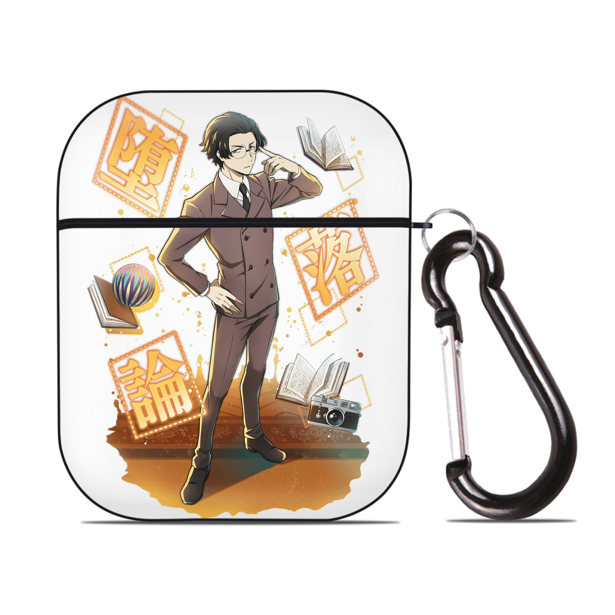 （画像用） 文豪ストレイドッグス Bungo Stray Dogs AirPods 第2世代保護ケース ハードシェル ブラック 耐衝撃・防指紋・カラビナ付き