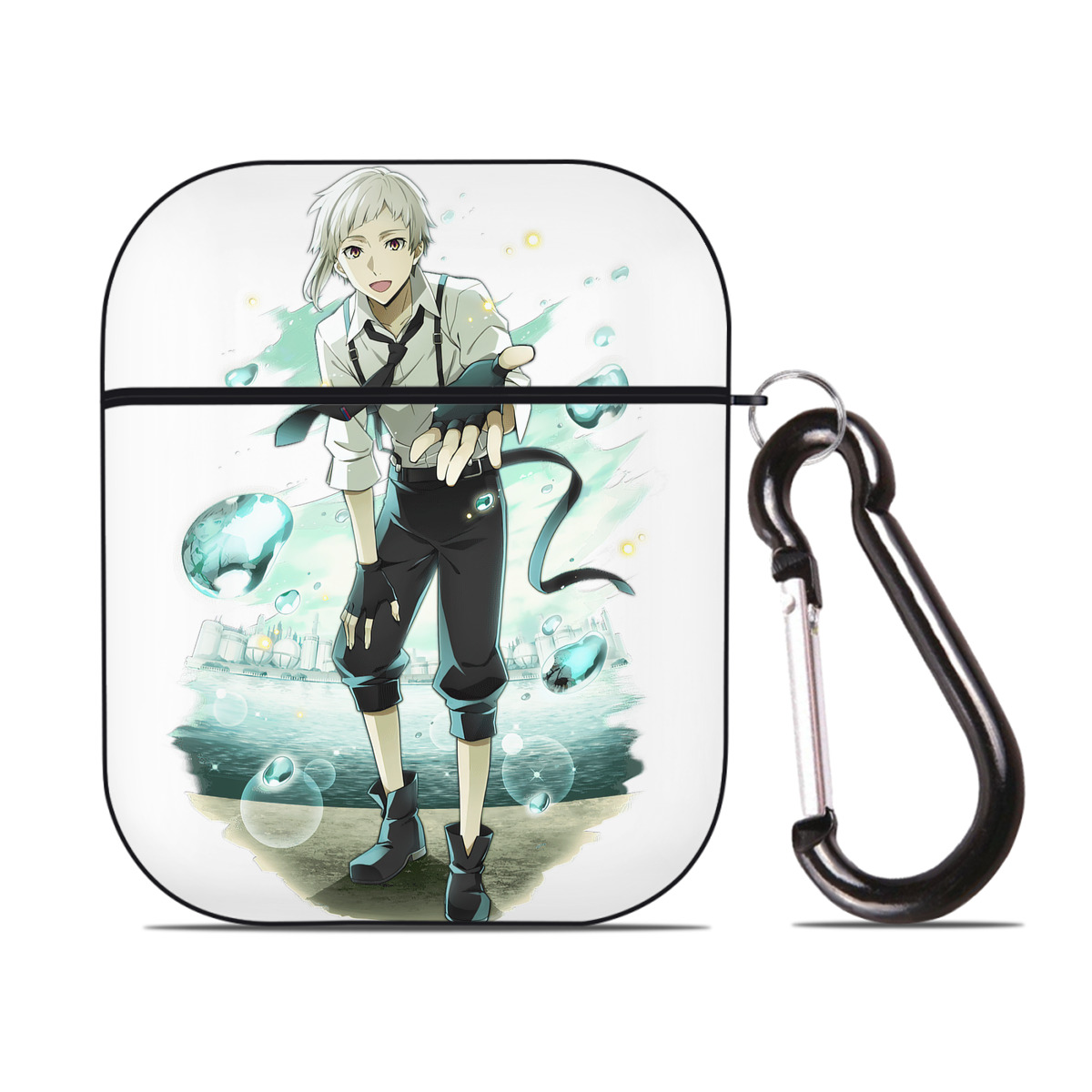 （画像用） 文豪ストレイドッグス Bungo Stray Dogs AirPods 第2世代保護ケース ハードシェル ブラック 耐衝撃・防指紋・カラビナ付き