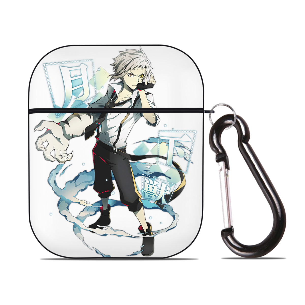 （画像用） 文豪ストレイドッグス Bungo Stray Dogs AirPods 第2世代保護ケース ハードシェル ブラック 耐衝撃・防指紋・カラビナ付き