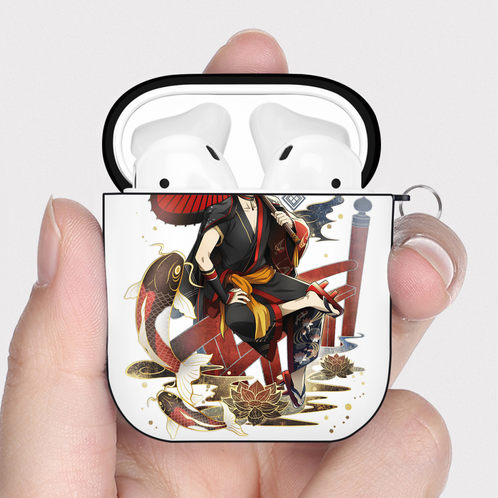 （画像用） 文豪ストレイドッグス Bungo Stray Dogs AirPods 第2世代保護ケース ハードシェル ブラック 耐衝撃・防指紋・カラビナ付き