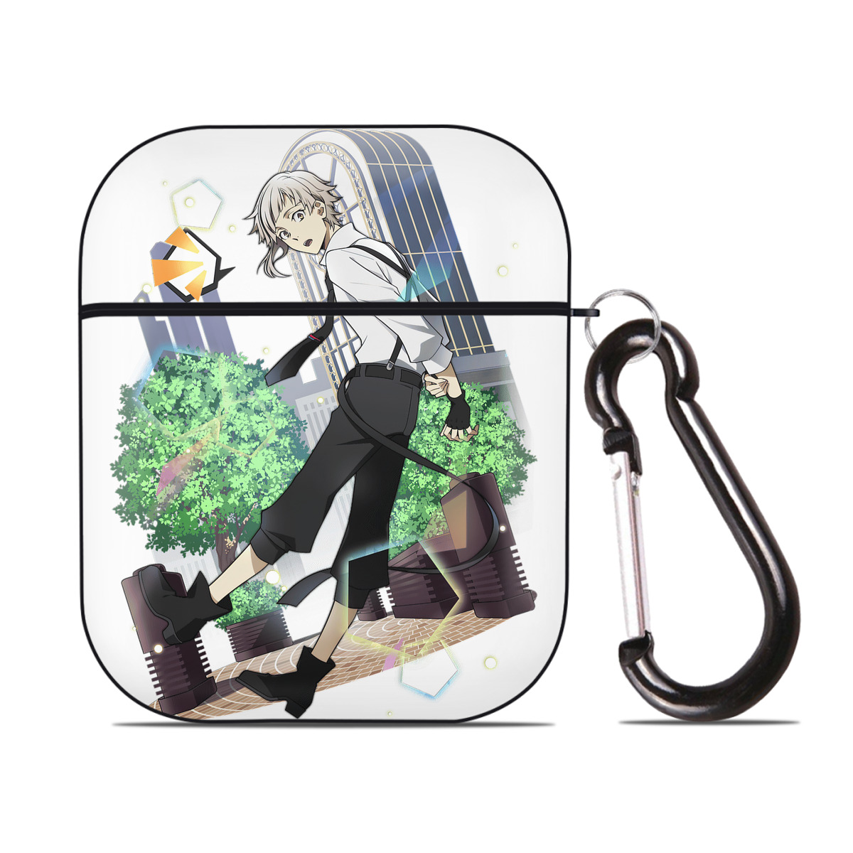 （画像用） 文豪ストレイドッグス Bungo Stray Dogs AirPods 第2世代保護ケース ハードシェル ブラック 耐衝撃・防指紋・カラビナ付き