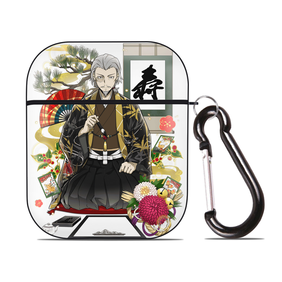 （画像用） 文豪ストレイドッグス Bungo Stray Dogs AirPods 第2世代保護ケース ハードシェル ブラック 耐衝撃・防指紋・カラビナ付き