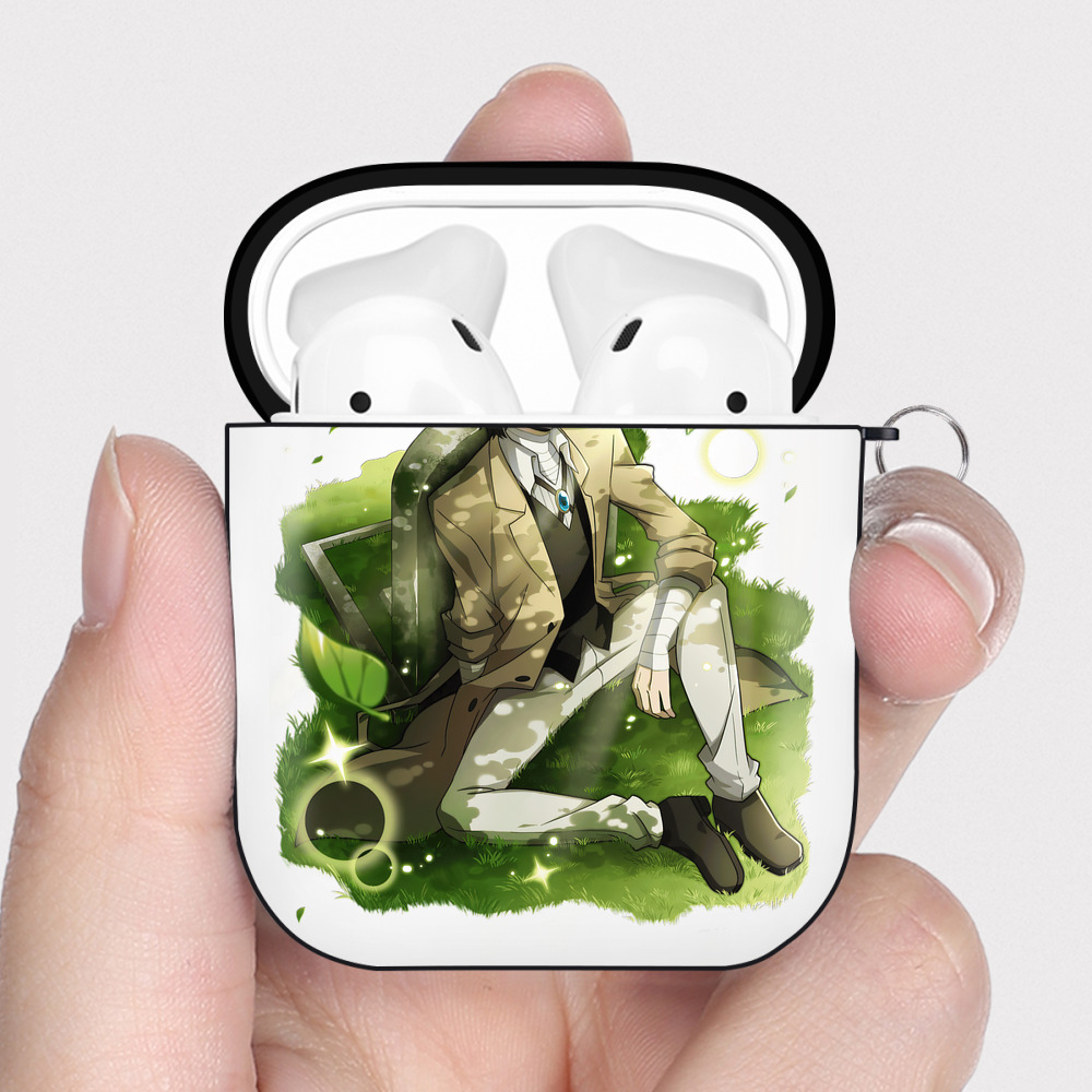 （画像用） 文豪ストレイドッグス Bungo Stray Dogs AirPods 第2世代保護ケース ハードシェル ブラック 耐衝撃・防指紋・カラビナ付き