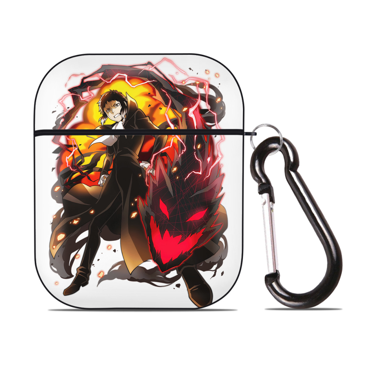（画像用） 文豪ストレイドッグス Bungo Stray Dogs AirPods 第2世代保護ケース ハードシェル ブラック 耐衝撃・防指紋・カラビナ付き