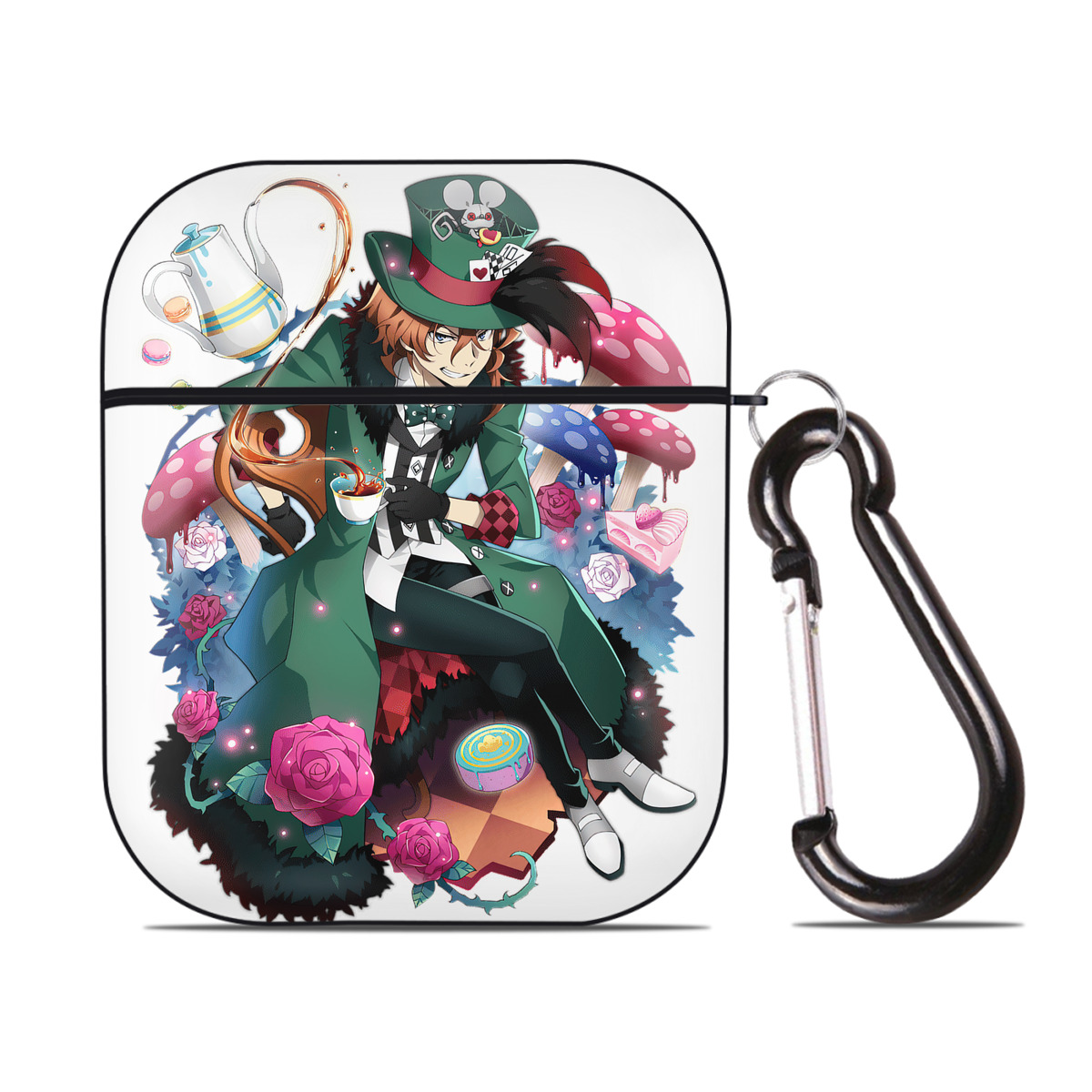 （画像用） 文豪ストレイドッグス Bungo Stray Dogs AirPods 第2世代保護ケース ハードシェル ブラック 耐衝撃・防指紋・カラビナ付き
