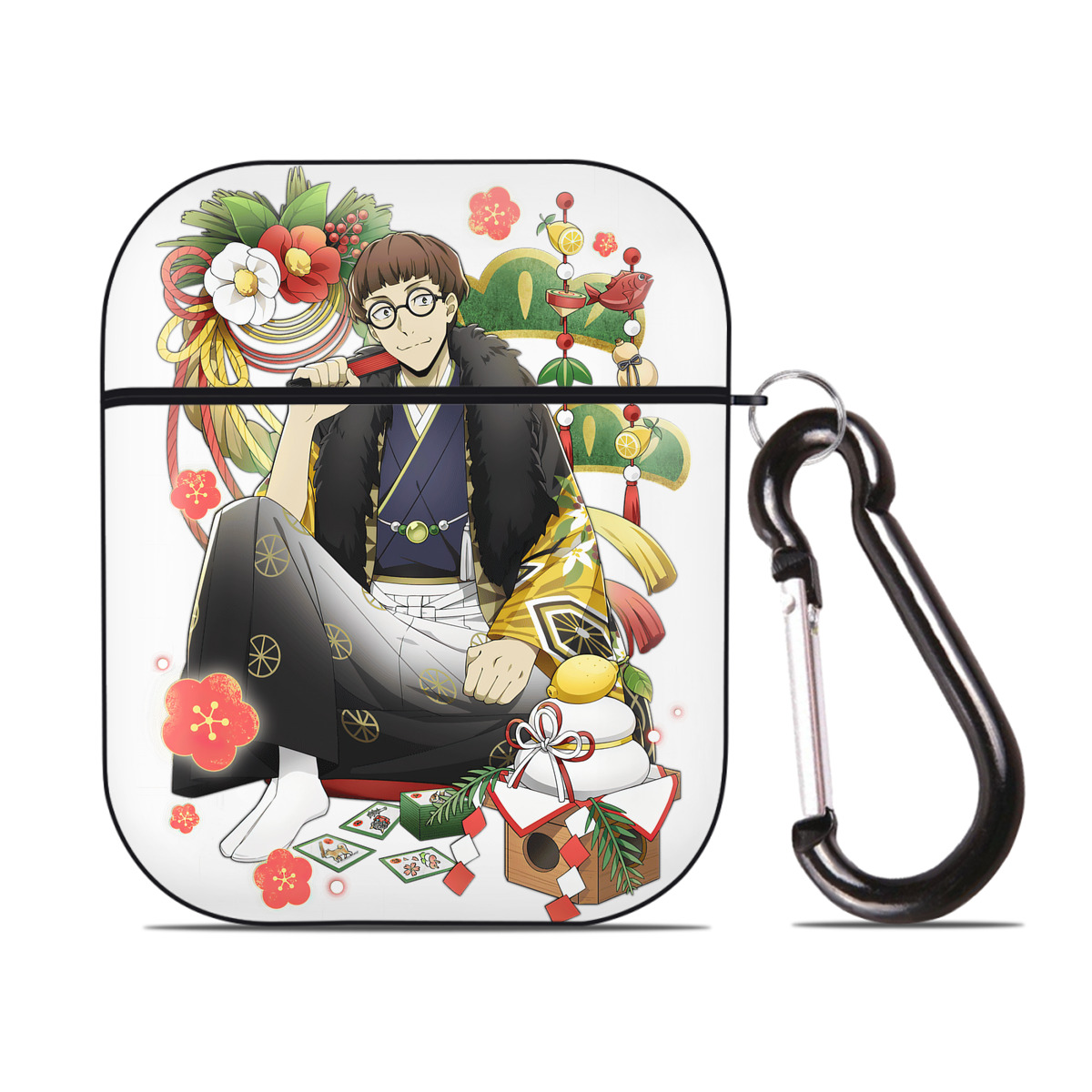 （画像用） 文豪ストレイドッグス Bungo Stray Dogs AirPods 第2世代保護ケース ハードシェル ブラック 耐衝撃・防指紋・カラビナ付き