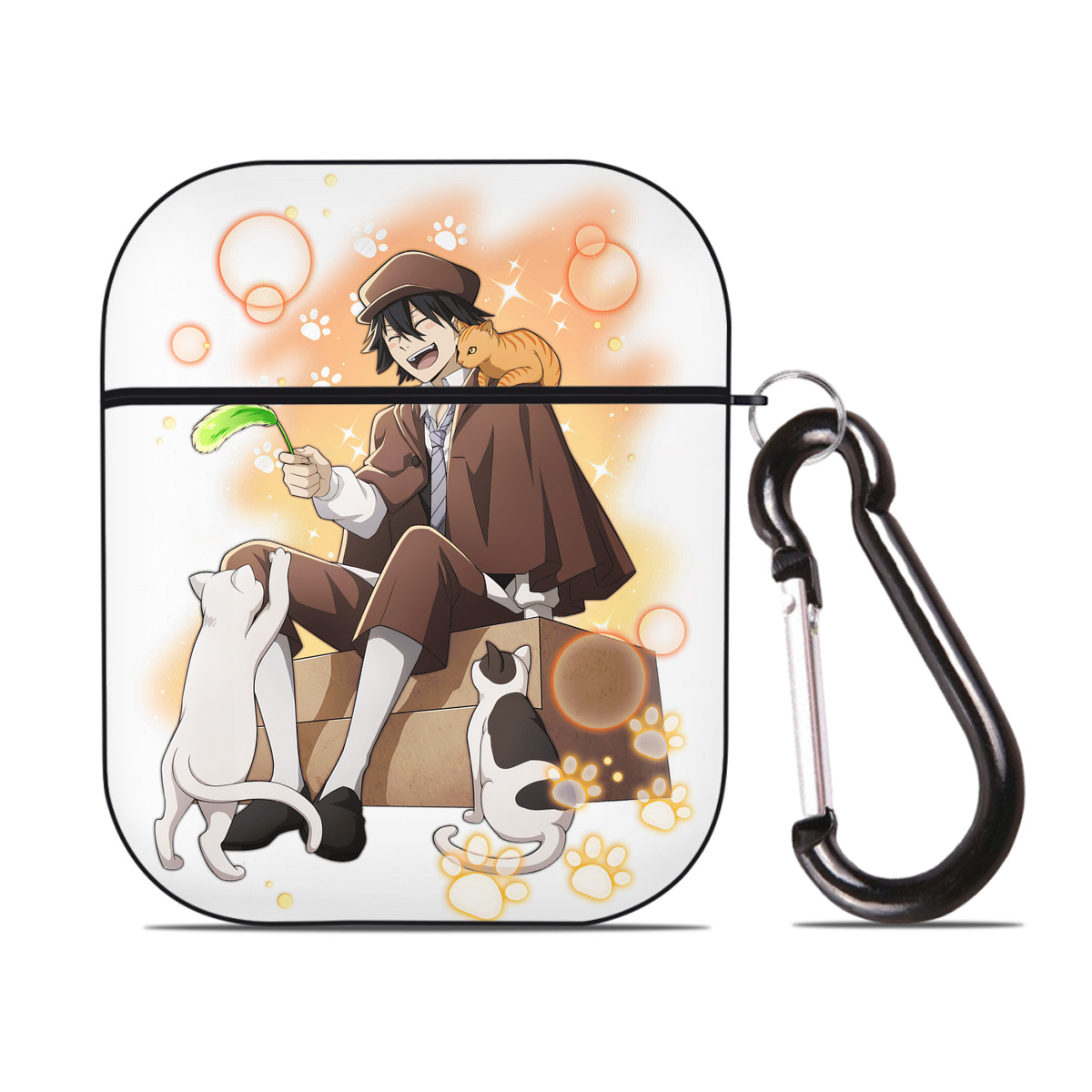 （画像用） 文豪ストレイドッグス Bungo Stray Dogs AirPods 第2世代保護ケース ハードシェル ブラック 耐衝撃・防指紋・カラビナ付き