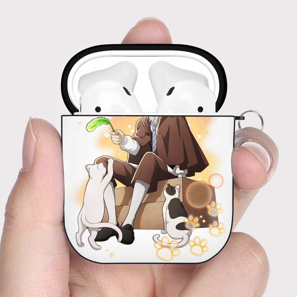（画像用） 文豪ストレイドッグス Bungo Stray Dogs AirPods 第2世代保護ケース ハードシェル ブラック 耐衝撃・防指紋・カラビナ付き