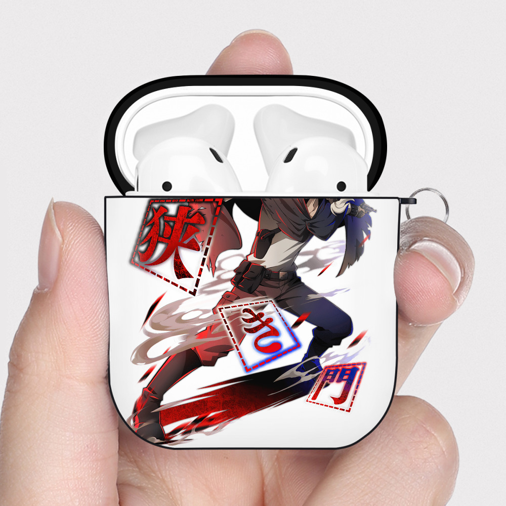 （画像用） 文豪ストレイドッグス Bungo Stray Dogs AirPods 第2世代保護ケース ハードシェル ブラック 耐衝撃・防指紋・カラビナ付き
