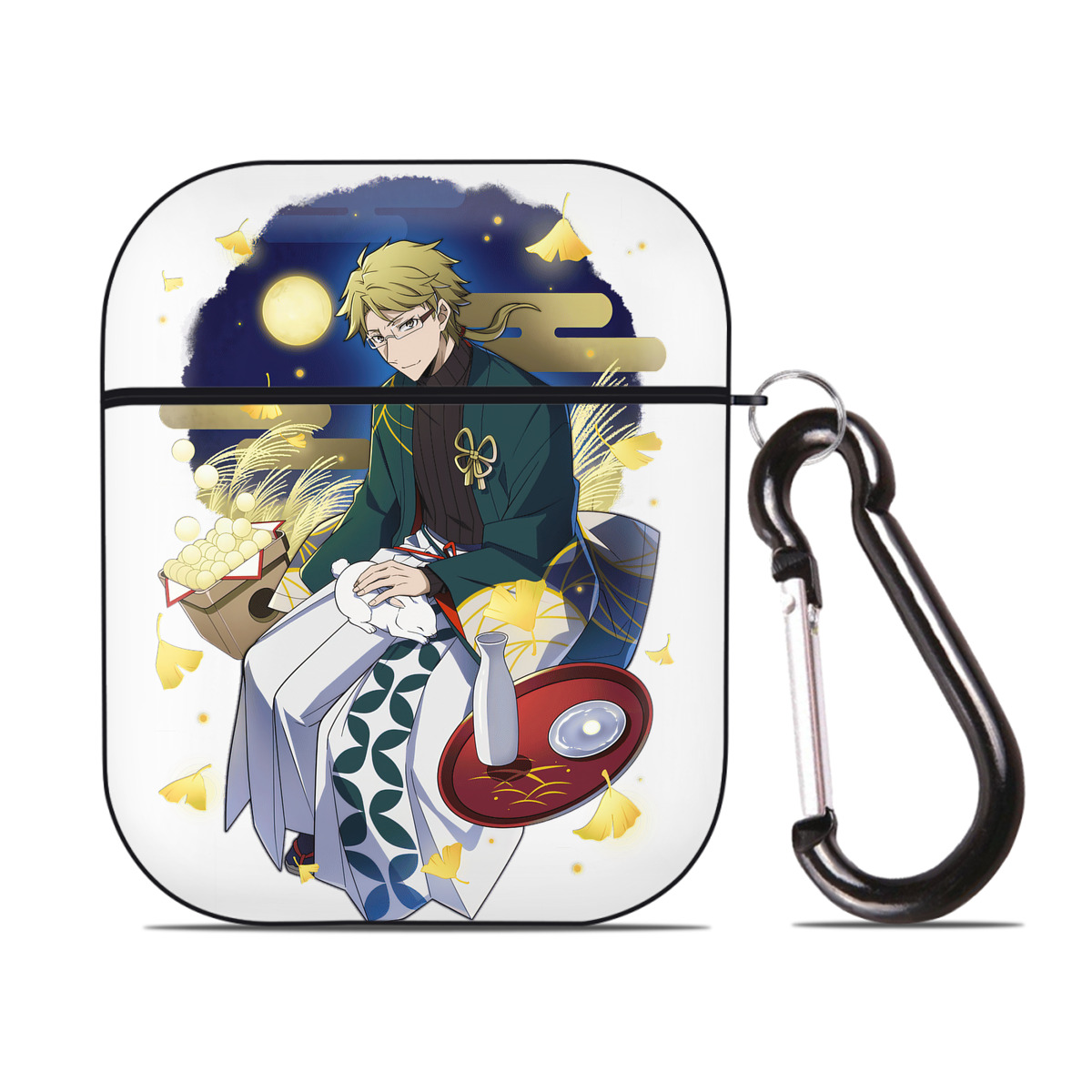 （画像用） 文豪ストレイドッグス Bungo Stray Dogs AirPods 第2世代保護ケース ハードシェル ブラック 耐衝撃・防指紋・カラビナ付き