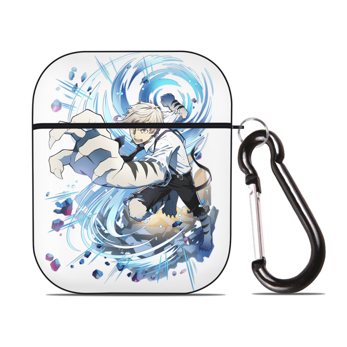 （画像用） 文豪ストレイドッグス Bungo Stray Dogs AirPods 第2世代保護ケース ハードシェル ブラック 耐衝撃・防指紋・カラビナ付き
