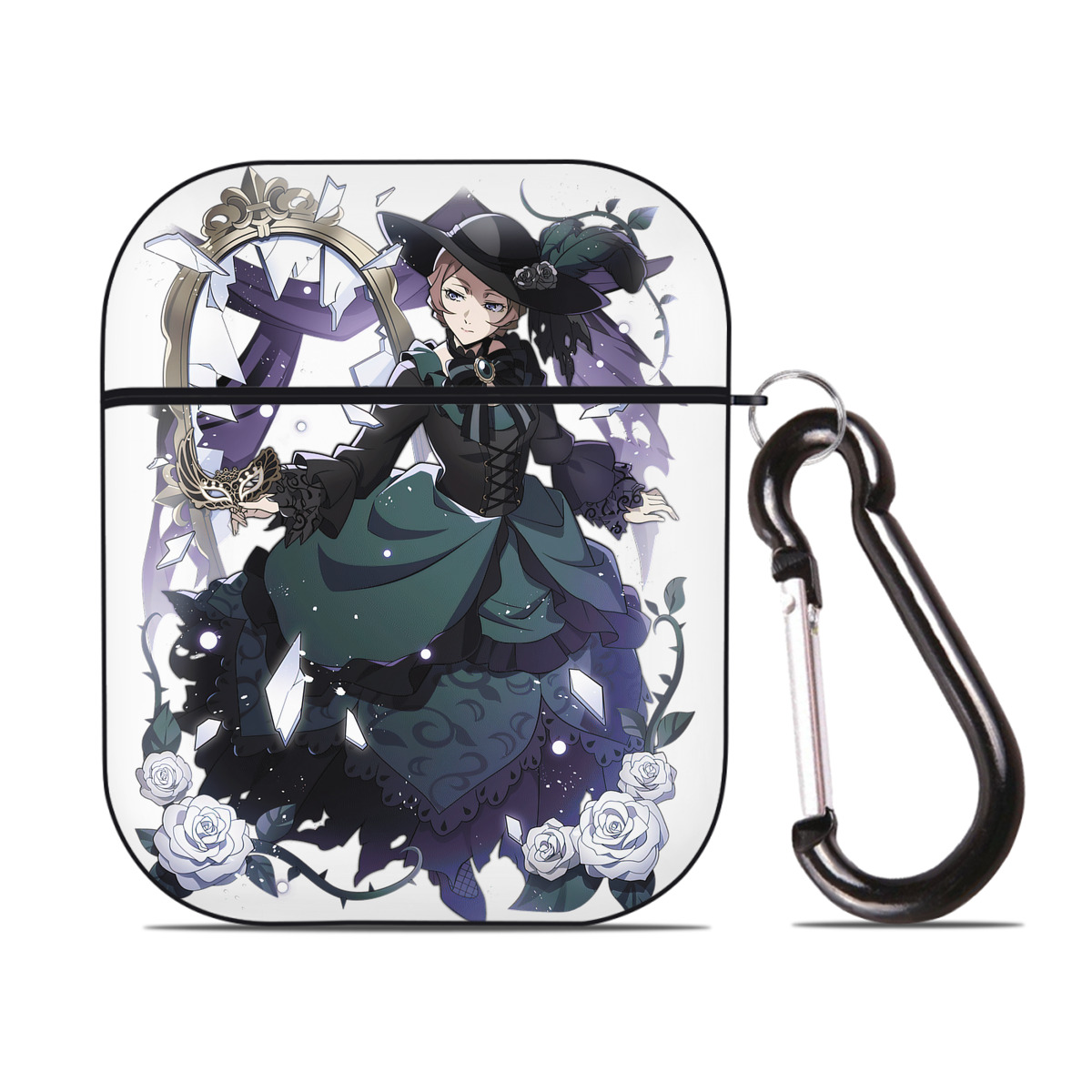 （画像用） 文豪ストレイドッグス Bungo Stray Dogs AirPods 第2世代保護ケース ハードシェル ブラック 耐衝撃・防指紋・カラビナ付き