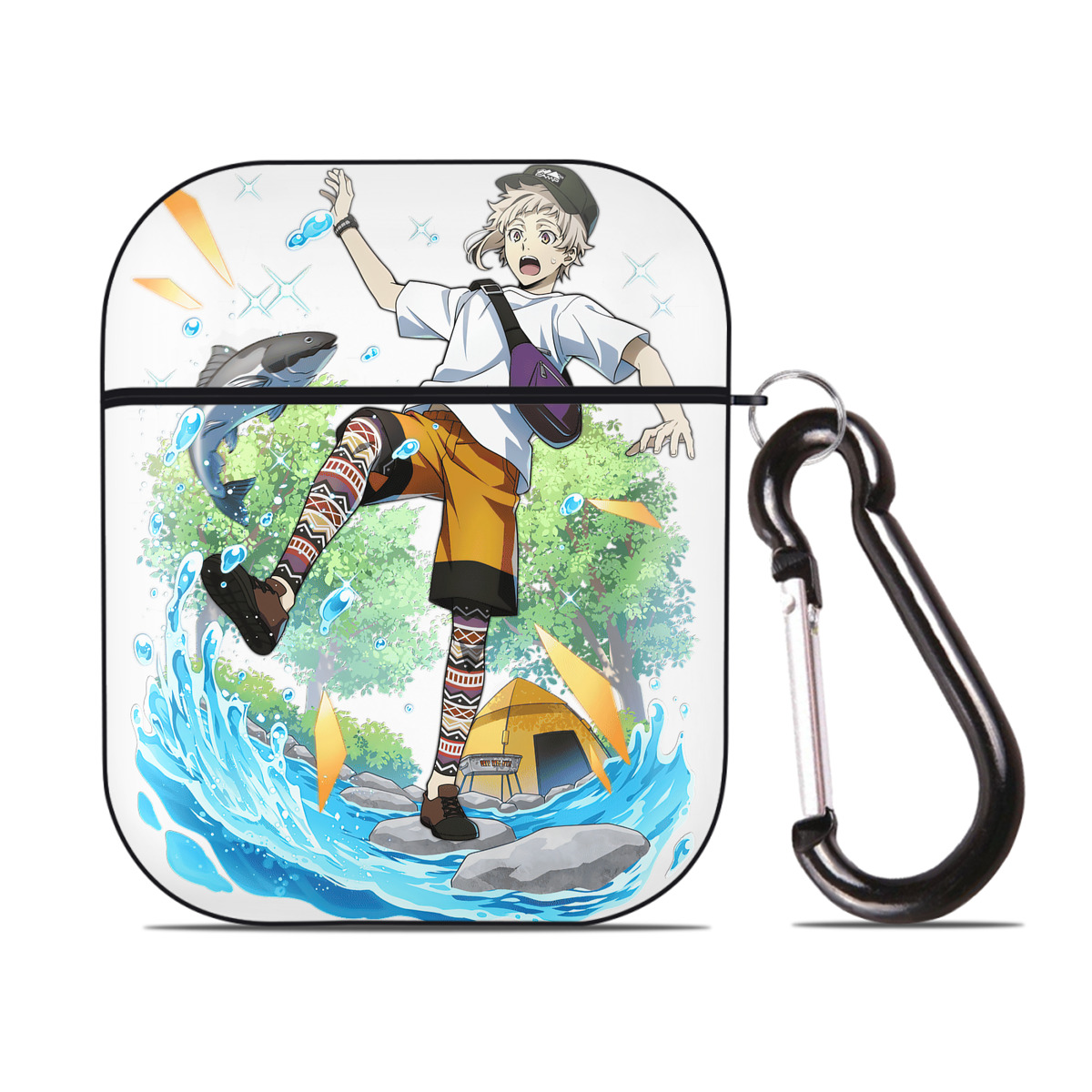 （画像用） 文豪ストレイドッグス Bungo Stray Dogs AirPods 第2世代保護ケース ハードシェル ブラック 耐衝撃・防指紋・カラビナ付き