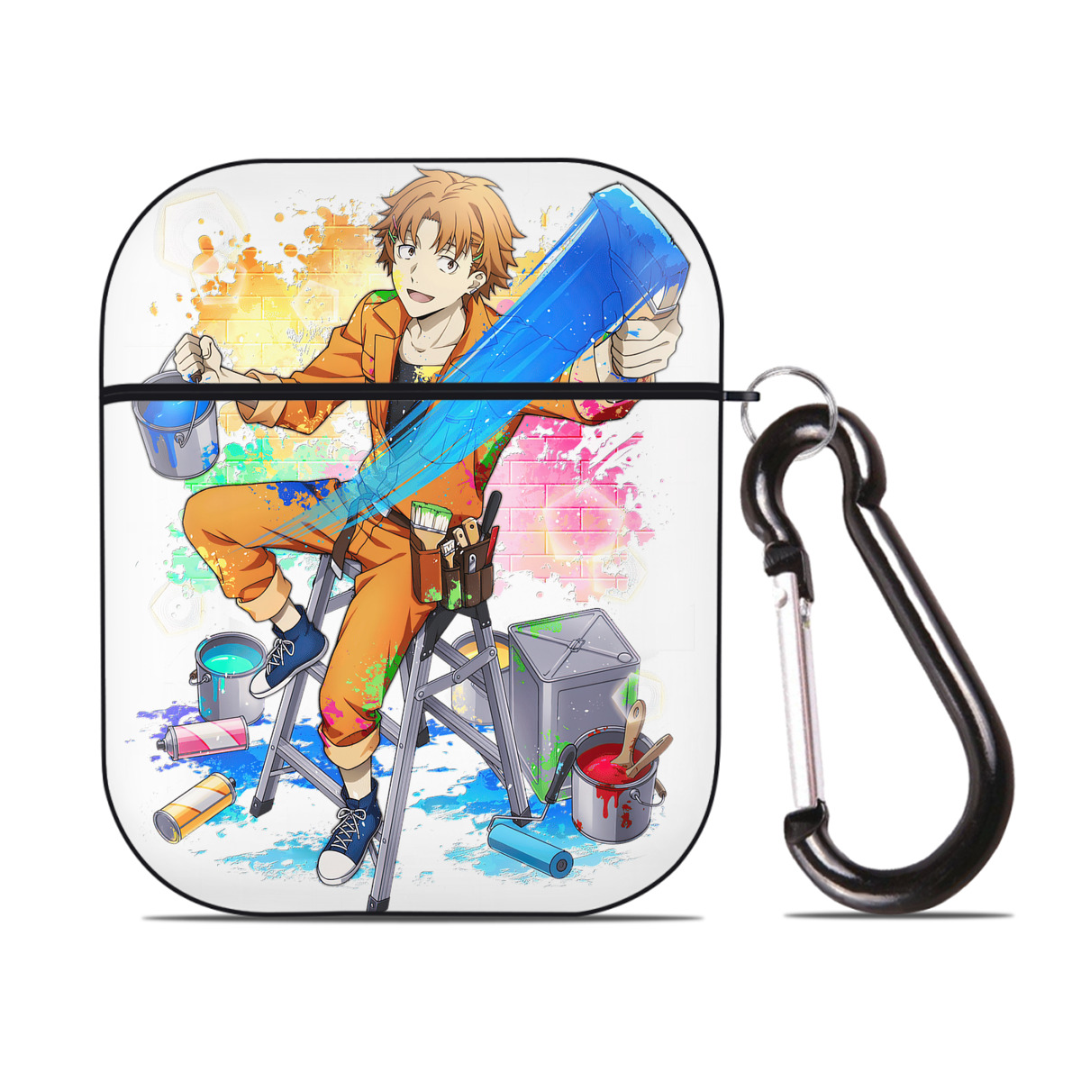 （画像用） 文豪ストレイドッグス Bungo Stray Dogs AirPods 第2世代保護ケース ハードシェル ブラック 耐衝撃・防指紋・カラビナ付き