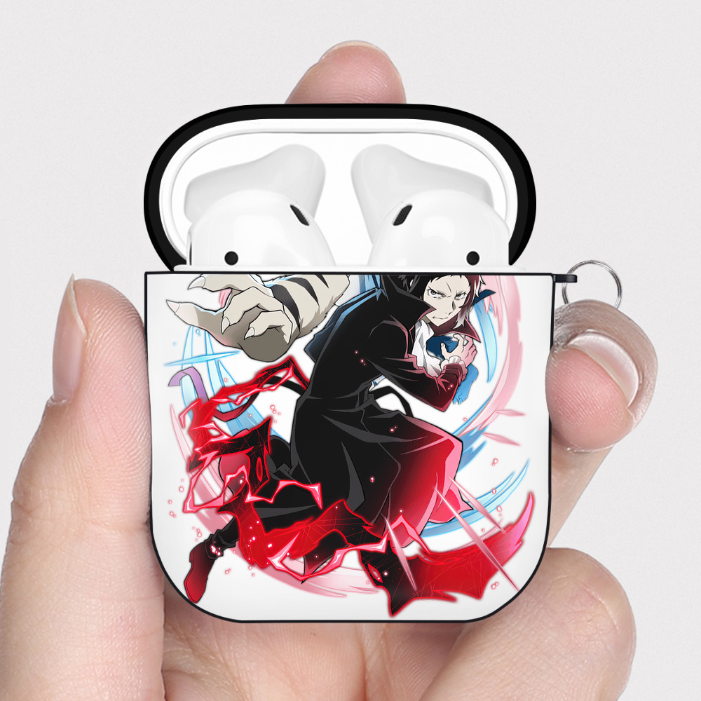 （画像用） 文豪ストレイドッグス Bungo Stray Dogs AirPods 第2世代保護ケース ハードシェル ブラック 耐衝撃・防指紋・カラビナ付き