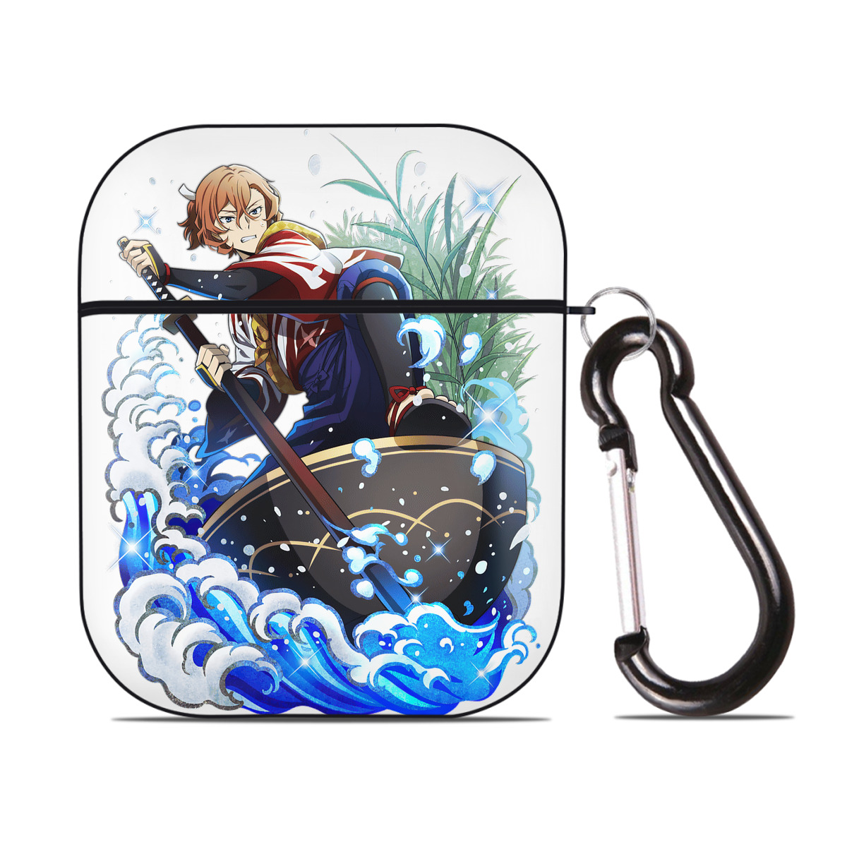（画像用） 文豪ストレイドッグス Bungo Stray Dogs AirPods 第2世代保護ケース ハードシェル ブラック 耐衝撃・防指紋・カラビナ付き