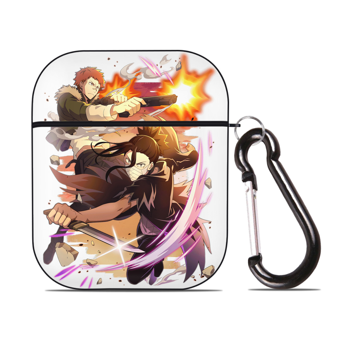 （画像用） 文豪ストレイドッグス Bungo Stray Dogs AirPods 第2世代保護ケース ハードシェル ブラック 耐衝撃・防指紋・カラビナ付き