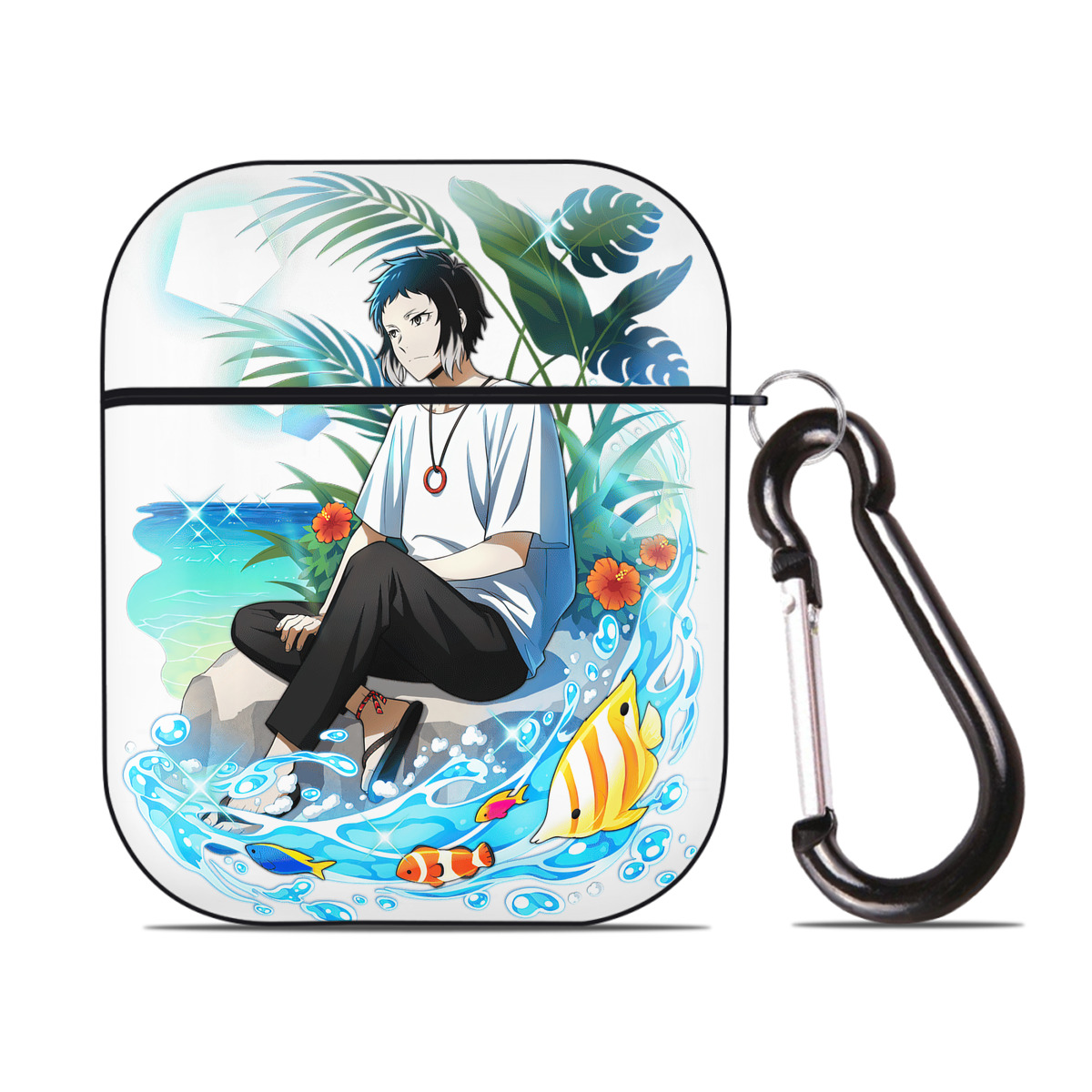 （画像用） 文豪ストレイドッグス Bungo Stray Dogs AirPods 第2世代保護ケース ハードシェル ブラック 耐衝撃・防指紋・カラビナ付き
