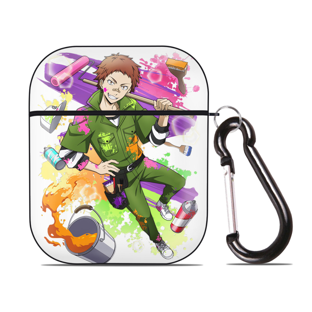 （画像用） 文豪ストレイドッグス Bungo Stray Dogs AirPods 第2世代保護ケース ハードシェル ブラック 耐衝撃・防指紋・カラビナ付き