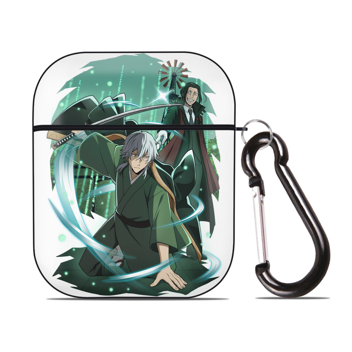 （画像用） 文豪ストレイドッグス Bungo Stray Dogs AirPods 第2世代保護ケース ハードシェル ブラック 耐衝撃・防指紋・カラビナ付き