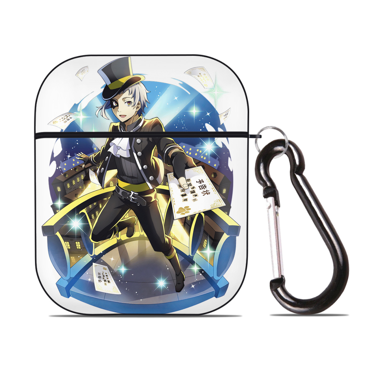 （画像用） 文豪ストレイドッグス Bungo Stray Dogs AirPods 第2世代保護ケース ハードシェル ブラック 耐衝撃・防指紋・カラビナ付き