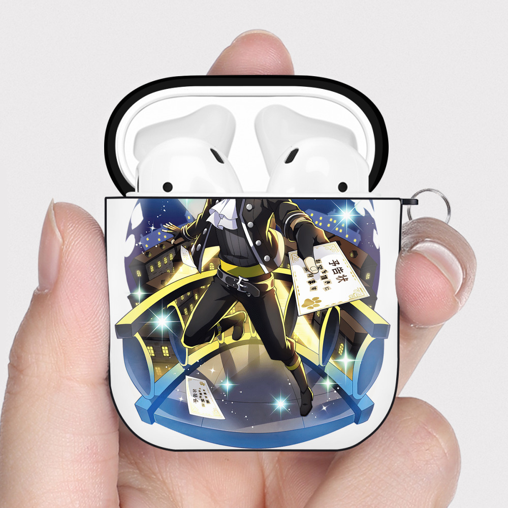 （画像用） 文豪ストレイドッグス Bungo Stray Dogs AirPods 第2世代保護ケース ハードシェル ブラック 耐衝撃・防指紋・カラビナ付き